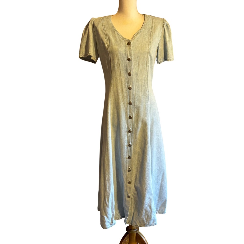 Vintage 80s Ms. Conduct Denim Maxi Shirt Dress Lace Up Corset Back Western